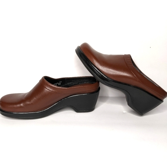 Dansko Leather Brown Black Clogs Mules Heeled Comfort Orthopedic Size 38 - Picture 3 of 9